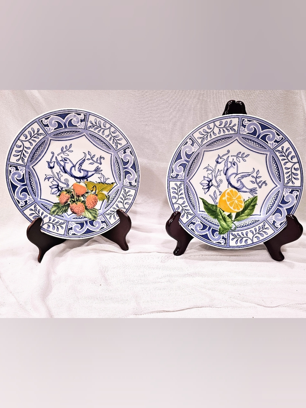 Vintage Italian "Blue Bird" Ceramic Salad Plates - Set of 2